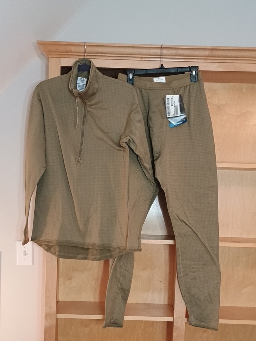 Thermal Base Layer Set in Olive Green Cold Weather Medium Long
